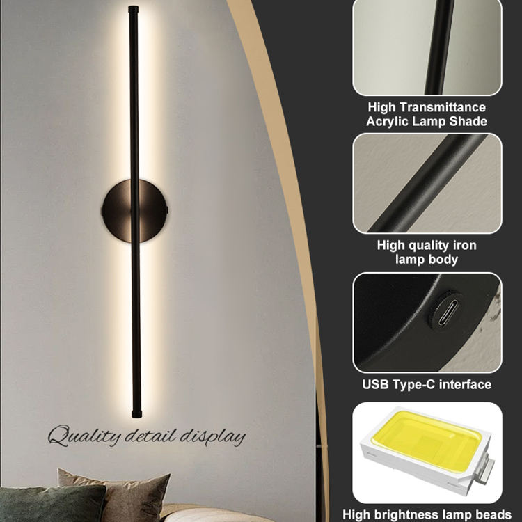 Modern Style Indoor LED Linear Wall Lamp with Remote Control Dimmable