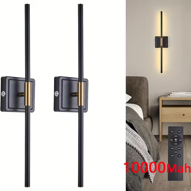 Battery Operated Wall Sconces Set of 2 10000mAh Rechargeable Wall Lights with Remote Control, 360° Rotate