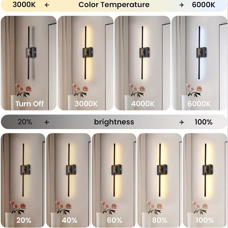 Battery Operated Wall Sconces Set of 2 10000mAh Rechargeable Wall Lights with Remote Control, 360° Rotate