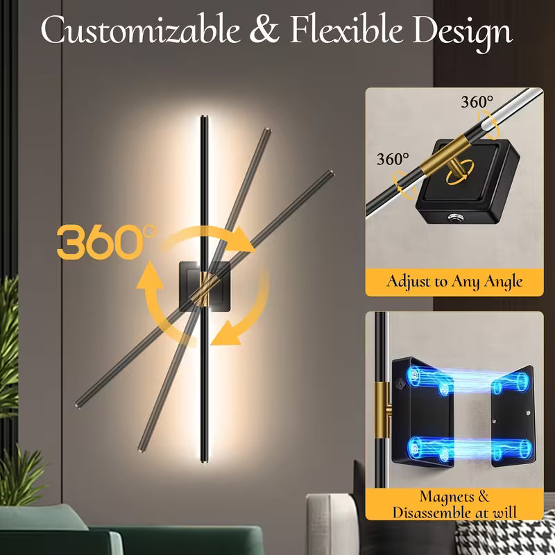 Battery Operated Wall Sconces Set of 2 10000mAh Rechargeable Wall Lights with Remote Control, 360° Rotate